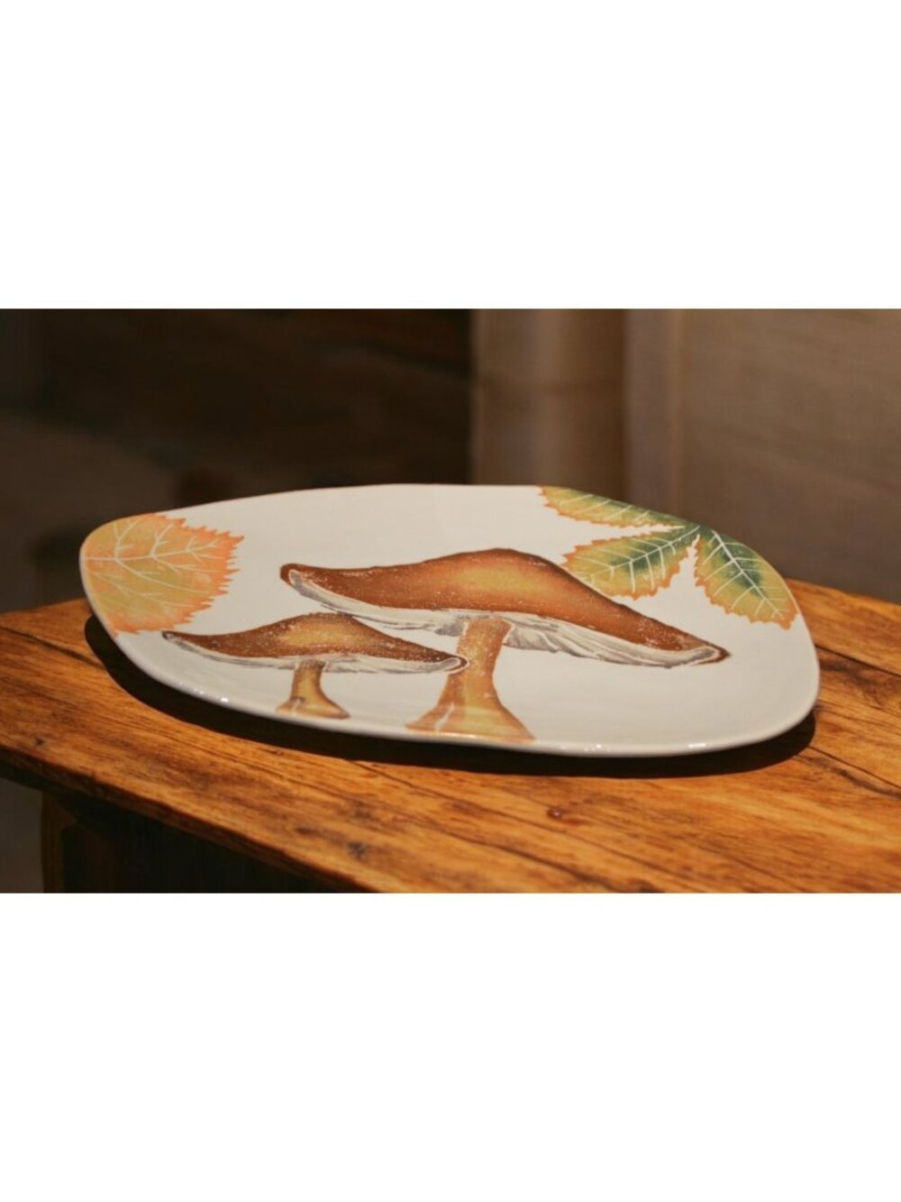 Vietri Autunno Mushrooms Oblong Oval Platter 17.75x12 Hand-Painted Italy - NEW